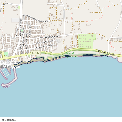 Posizione della spiaggia Spiaggia nei pressi di Via per S. Pietro, Campomarino di Maruggio