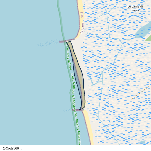 Posizione della spiaggia Spiaggia nei pressi di Stacca dei Fiori Gialli, Pisa