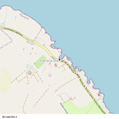 Posizione della spiaggia Spiaggia nei pressi di SP 90 di Egnazia e delle Terme di Torre Canne Tronco Monopoli Torre Canne, Fasano