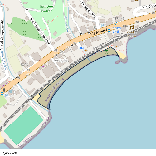 Posizione della spiaggia Spiaggia nei pressi di Via Fundüra, Bordighera, 18012