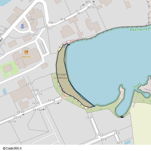 Posizione della spiaggia Spiaggia nei pressi di Via del Faro Massolivieri, Siracusa