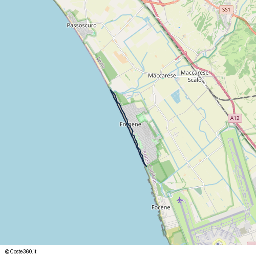 Posizione della spiaggia Spiaggia nei pressi di Piazzale di Fregene, Fregene, Fiumicino, 00056