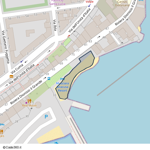 Posizione della spiaggia Spiaggia nei pressi di Via Cuma, Siracusa