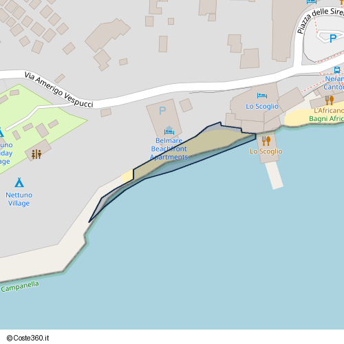 Posizione della spiaggia Spiaggia nei pressi di Via Amerigo Vespucci 34, Marina del Cantone, Massa Lubrense, 80061