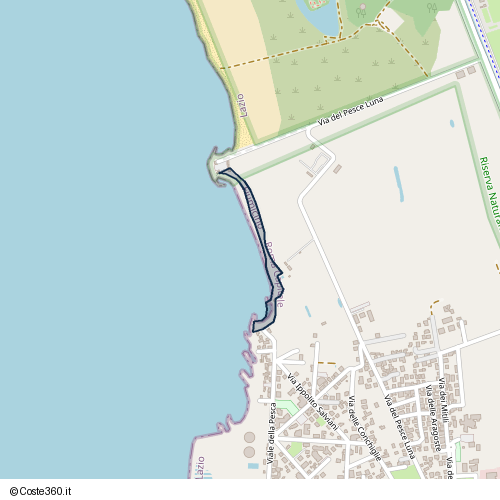 Posizione della spiaggia Spiaggia nei pressi di Via del Pesce Luna, Fiumicino, 00054