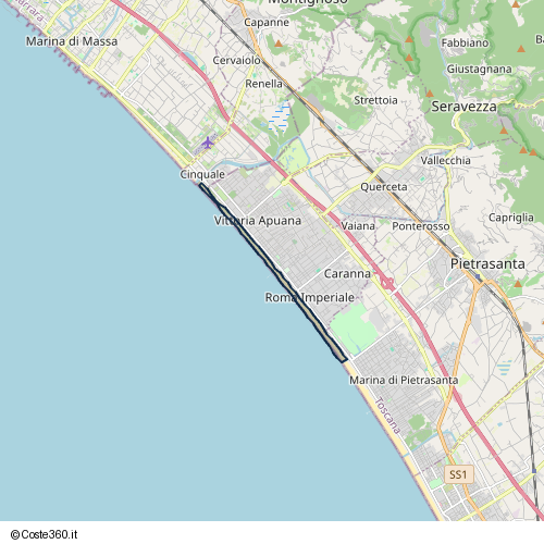Posizione della spiaggia Spiaggia nei pressi di Via Achille Franceschi, Roma Imperiale, Forte dei Marmi, 55042