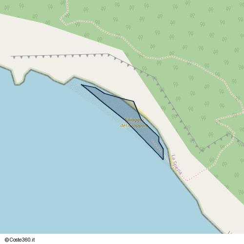 Posizione della spiaggia Spiaggia nei pressi di raccordo sent 4 - sent 3h (scalette), Lerici, 19031