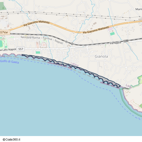 Posizione della spiaggia Spiaggia nei pressi di Via Mar Tirreno, Formia, 04023