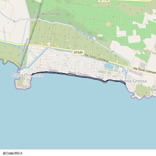 Posizione della spiaggia Spiaggia nei pressi di Via Bartolomeo Eustachio, Punta Grossa, Punta Prosciutto