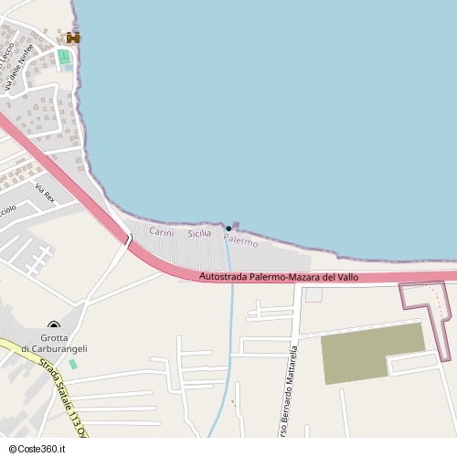 Posizione della spiaggia Spiaggia nei pressi di Carini, 90044