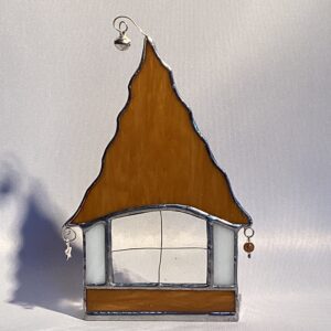 Glasinloodkado waxine huis bruin