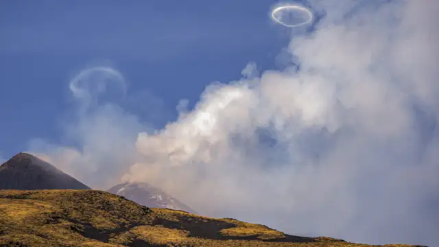 Italy's Mount Etna blows smoke rings in a rare phenomenon