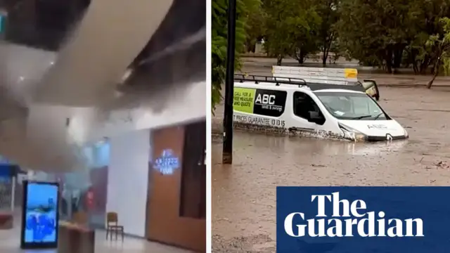 Cars submerged and shopping centre roof collapses as severe storm hits Perth