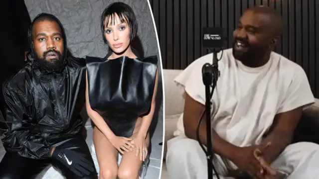 The rap artist jokes about punching a man after he was accused of sexual assault by Bianca Censori