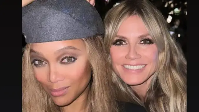 The 'America's Next Top Model' judges, as well as Klum and Banks, join Carey on stage to be her'super glam squad'