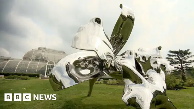 The giant metal plant scultures are in the new exhibition