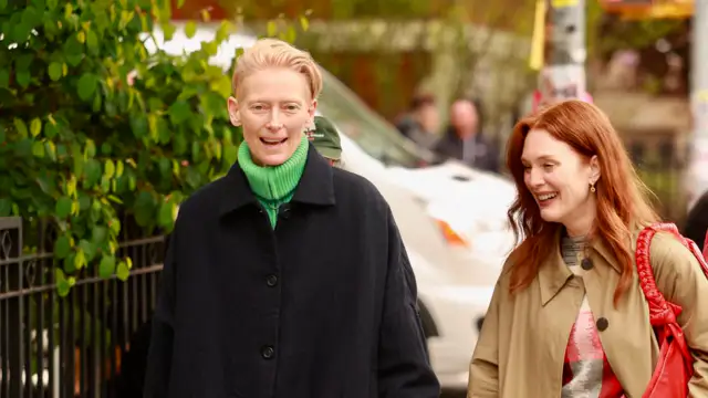 There are people on the NYC set of The Room Next Door