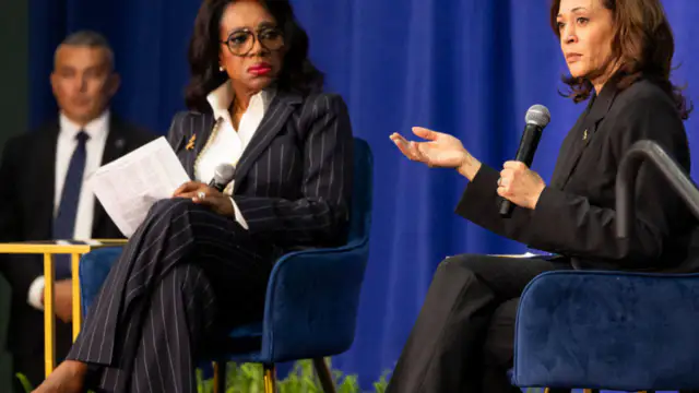 Vice President Kamala Harris discusses abortion access with Sheryl Lee Ralph at Montgomery County event