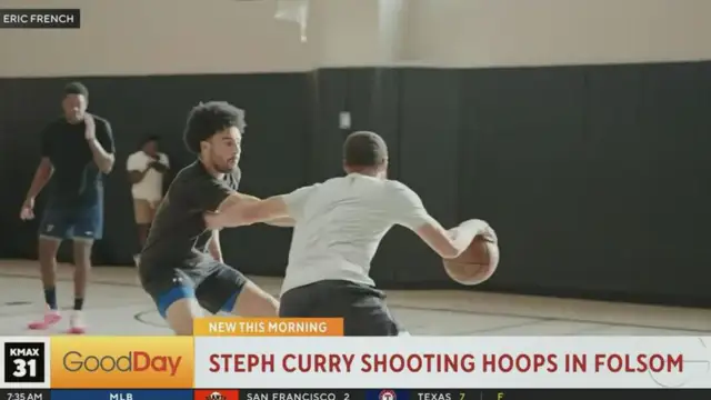 The Golden State Warriors star is playing basketball at the gym