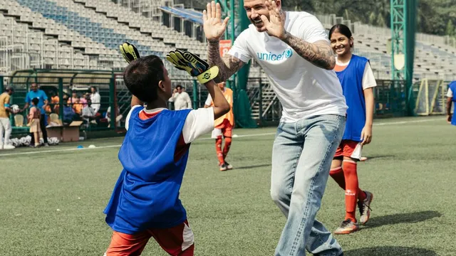 David Beckham inspires Indian children with football skills on Unicef trip