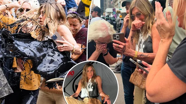 Jennifer Aniston Gets Doused with Oil on 'Morning Show' Set