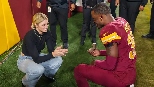 Jeremy Reaves proposes to Mikaela Worley after playoff victory