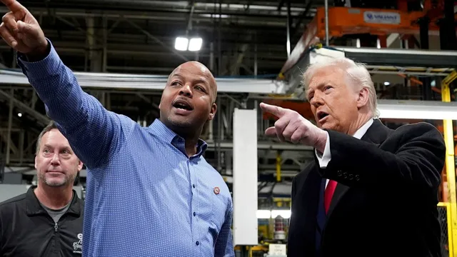 Trump flips off heckler during Ford factory tour in Michigan