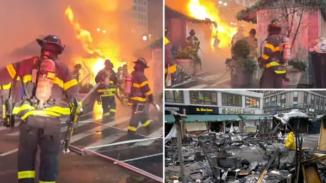 Fire engulfs Herald Square Christmas market, injuring brave firefighter