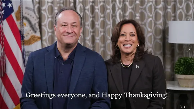 Kamala Harris shares Thanksgiving message while wearing infamous outfit
