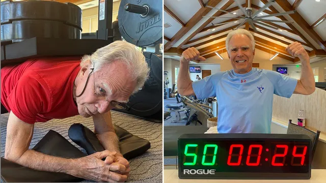 80-year-old man impressively holds plank for 50 minutes