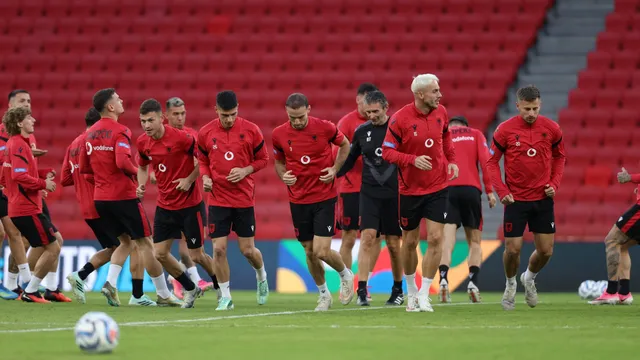 Albania's national football team prepares for UEFA Nations League match against San Marino, with goalkeeper Alen Sherri replaced by Alain Taho due to injury