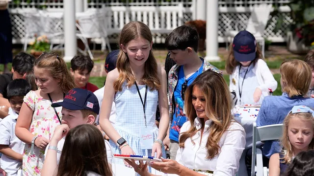Melania Trump hosts children at the White House for work day celebration
