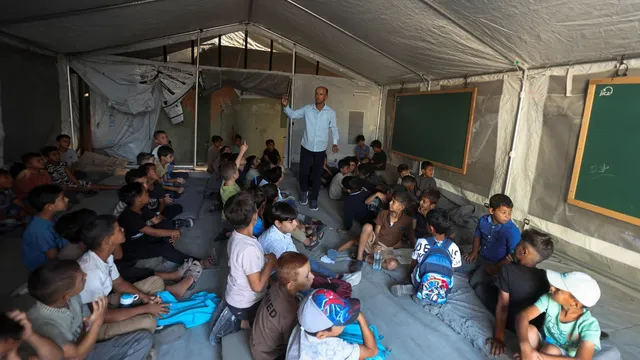 Gaza children return to in-person classes for first time in three years after war damage