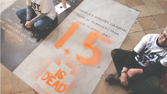 Just Stop Oil activists vandalize Charles Darwin's grave in Westminster Abbey