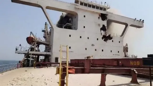 Two Singapore-registered container ships hit by projectiles in Strait of Hormuz, one sinks