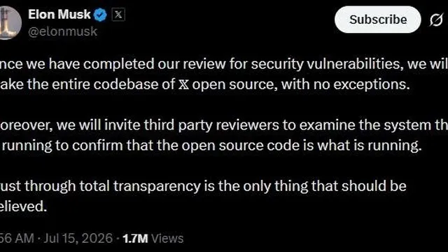 Elon Musk promises to make X's codebase open source after security review