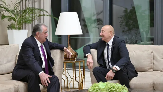 Azerbaijan's President Aliyev meets Tajikistan's President Rahmon in Baku