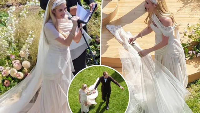 Emma Roberts stuns in custom Monique Lhuillier wedding dress