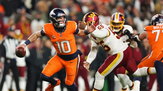 Bo Nix throws stunning touchdown pass while falling down against Commanders