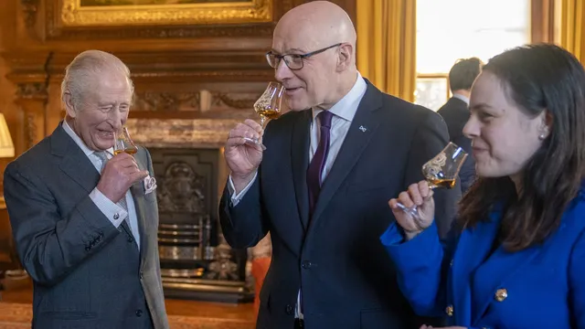 King Charles celebrates Scottish business spirit with whisky tasting