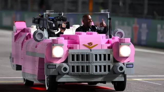 Terry Crews drives pink LEGO Cadillac for F1 podium finishers