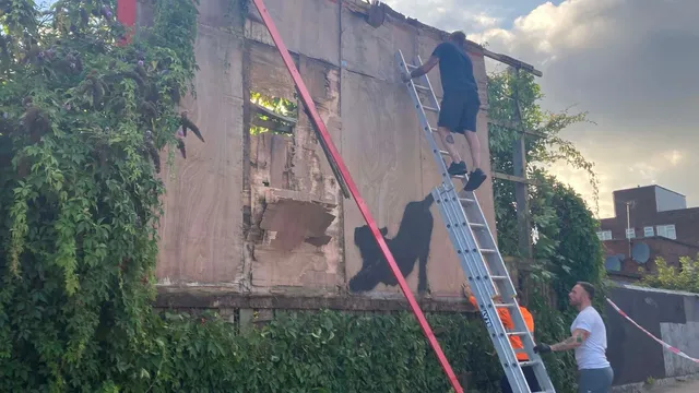 Crowds React to Removal of Banksy Artwork