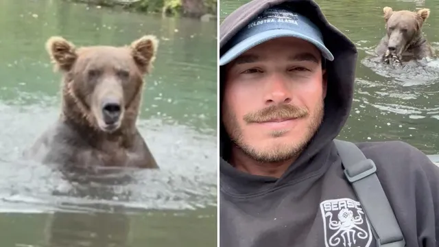 Fisherman captures grizzly bear encounter while fishing in Alaska