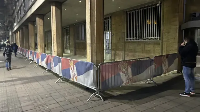 Police block traffic near Serbia's election commission in Belgrade on election day