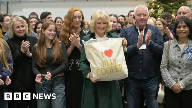 Queen Camilla honors Jilly Cooper while touring Rivals set