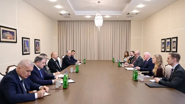 Azerbaijan's President Ilham Aliyev meets UK Defence Minister Lord Vernon Coaker in Baku
