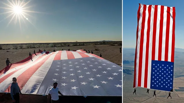 Elite skydivers set world record with massive American flag jump