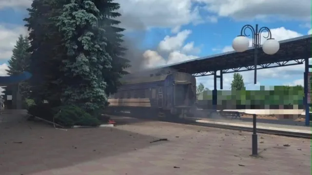 Passenger train damaged by debris from downed Russian drone in Sumy