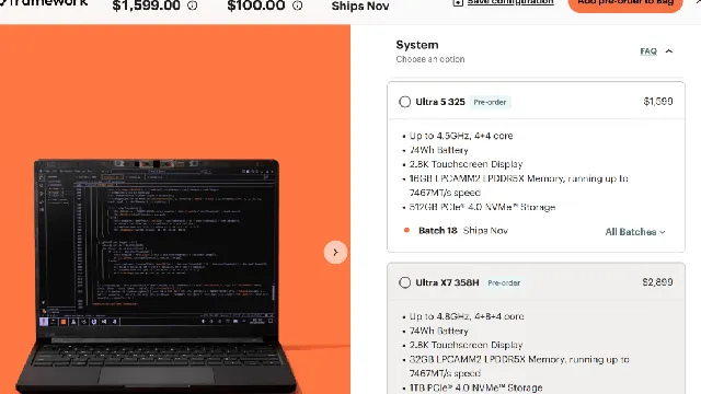 Framework Laptop 13 Pro price jumps by $800 due to RAM changes