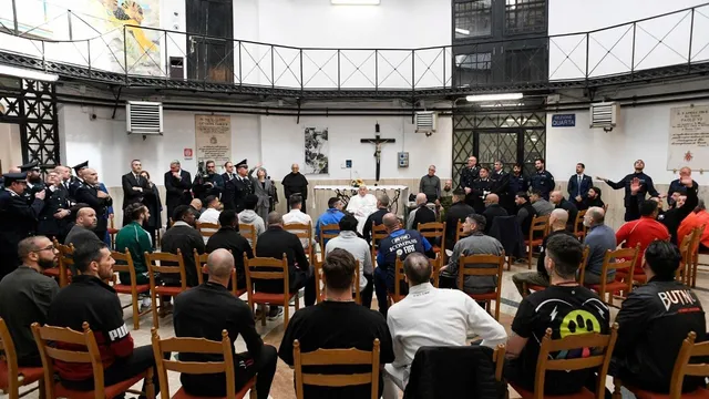 Pope Francis meets inmates at Regina Coeli prison during Holy Week